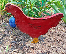 Vintage Carved Wooden Red Rooster Folk Art Sculpture Country Garden picture