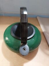 Vintage Dark Green Stove Top Whistling Tea Kettle With Lid picture