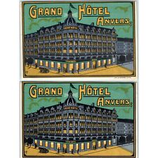 x2 LOT c1930s Antwerp, Belgium Luggage Label Grand Hotel Volder Decal Anvers 5D picture