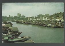 Riverfront Downtown Singapore Malaysia 1950's Boats River City Postcard CO8 picture