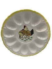 VTG Deviled Egg Plate Yellow Trim Rooster & Hen MCM Kitschy Easter Cottage Core picture
