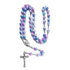 Catholic Multicolor Beads Rosary, Handmade Imitation Rainbow Pearl Beads Rosa... picture