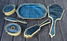 Vintage Blue And Ivory Celluloid Vanity Dresser Set - Pyramid - 6 Piece Set picture