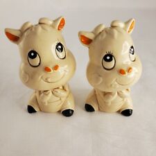 Vintage Tan  Kitsch Anthropomorphic Cow Salt & Pepper Shakers Retro Cute picture