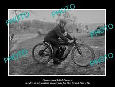 OLD LARGE HISTORIC PHOTO OF GOMETZ LE CHATEL THE INDIAN MOTORCYCLE IN GP c1911 picture