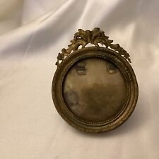 Antique Small Bronze Easel Picture Frame Round 2 3/4 Wide 3 1/2 Tall picture