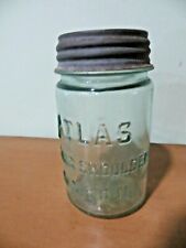 ATLAS STRONG SHOULDER MASON CANNING JAR ZINK TOP GREEN GLASS No.6 picture