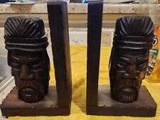 MCM Tiki Solid Wood Bookends Rare Find picture