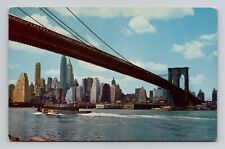 Postcard Brooklyn Bridge Manhattan New York City, Vintage Chrome N19 picture