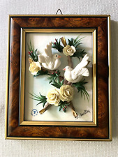 Vintage Framed CAPODIMONTE DOVES & ROSES 3D WALL PLAQUE ~ Signed ~ Made in Italy picture