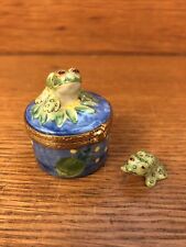 Limoges France Peint Main Porcelain Trinket Box Frog Lily Pad w/Tiny Frog Inside picture