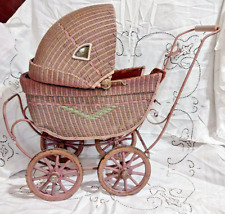 Antique Wicker Lloyd Loom Baby Buggy Stroller Carriage Doll Prop 1917 picture