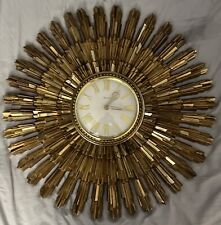 1969 Syroco 22” Mid Century Modern Gold Starburst Atomic Wall Clock Works Great picture