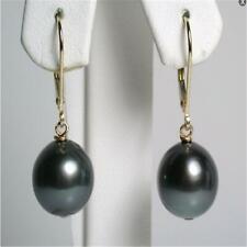 10-11mm Black South Sea Pearl Earrings 14k Delicate Fashion Classic Irregular picture