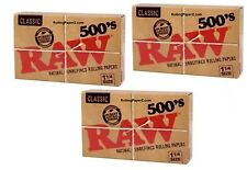 3X RAW 500's 1 1/4 Size Cigarette Rolling Papers - THREE FLAT PACKS=1500 Leaves picture