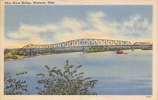 Marietta Ohio~Ohio River Bridge~Boat on Ohio River 1947 Linen Postcard picture