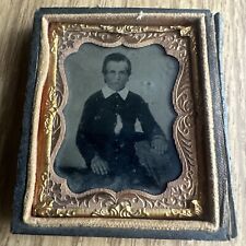 1850-1860s Tintype Small Boy Wonderful Early Child Fashion 1/9th Plate Half Case picture