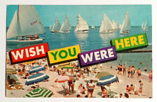 Wish You Were Here Sailboats Beach New Jersey NJ Tichnor Bros Postcard c1960s picture