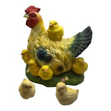 Vintage Ceramic Multicolored Hen With Yellow Chicks Figurine 7” Tall 6.5” Long picture