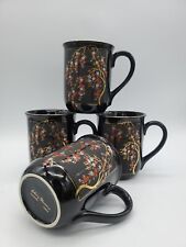 Set Of 4 Otagiri Cherry Blossom Coffee Mug 22 kt Gold Black Panel Vintage Rare  picture