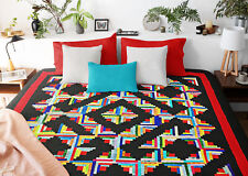 Multi color Patchwork Abstract style Log Cabin FINISHED QUILT - Masculing Look picture