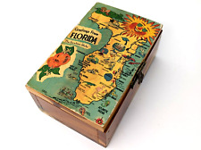 VTG Mid Century Florida Map Souvenir Wooden Trinket Jewelry Cedar Box Disney picture