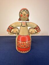 Vintage Wood Russian Doll Holding Two Pigs picture