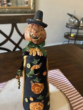 CJF Designs Halloween Folk Art Jack O' Lantern in Witch Hat Buttons Beads Velvet picture