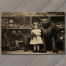 POSTCARD Weird Creepy Vintage Girl Monster Halloween Cult Unusual Kid picture