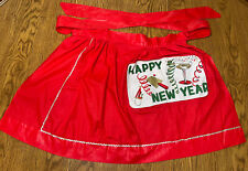 VTG MCM Happy New Year Host/Hostess Apron Reversible Handmade Merry Christmas picture