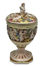Vintage Capodimonte Italy Lidded Pedestal Hand Painted Gold Trim Compote Bowl picture