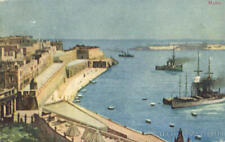 Malta Harbor Scene Antique Postcard Vintage Post Card picture