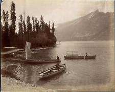 ND. France, Le lac du Bourget et la Dent du Chat vintage albumen print.  Strip picture