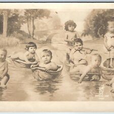 c1910s French Cute Babies RPPC Collage Manipulated Photo Watermelon Cabbage A192 picture