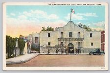 San Antonio Texas TX The Alamo Showing Old Court Yard and Antique Car Postcard picture
