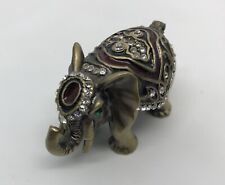 Stunning Unique Bejeweled Elephant Jeweled  Trinket Box 2” Heavy Nice Quality picture