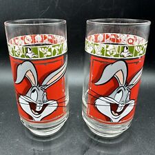Vtg Looney Tunes Bugs Bunny Tumbler Drinking Glasses Lot of 2 14oz 1999 Mint picture