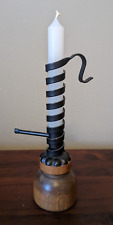Vintage AMISH Wood & Wrought Iron Adjustable Spiral Courting Taper Candle Holder picture
