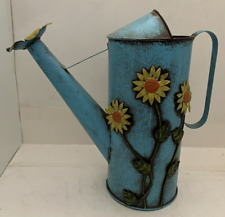 Vintage Daisy Tin Watering Can Rustic Blue 13