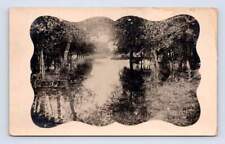 Flooded Creek Scene in Vignette RPPC Antique River Real Photo Postcard ~1910s picture