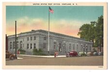 Cortland New York c1940's United States Post Office Building, vintage car picture