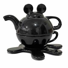 Vintage Walt Disney Mickey Mouse Black Tea For One Cup Teapot Saucer Set Rare picture