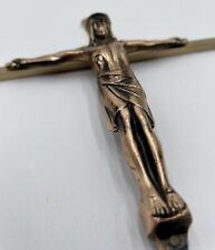 Brass & Copper Colored Metal Crucifix INRI 10” Vintage picture