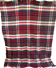 Vintage Hilltop Brand 100% Wool Red Tartan Plaid Fringe Blanket Scotland 72