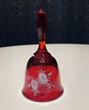 Vintage Fenton Bell Ruby Red White Flowers Handpainted Signed By Artist 6.5” picture