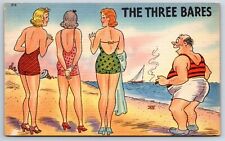 Comic Humor c1940's The Three Bares Beach Scene Vintage Postcard picture