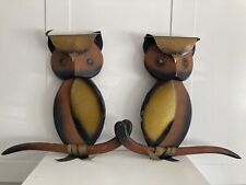 2 Mid Century Modern Vintage Owl Wood & Brass Wall Art Hanging Decor ROMM 1970’s picture
