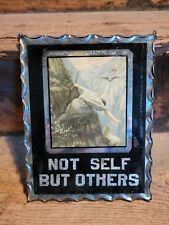 Antique Scalloped Edge Glass Reverse Paint And Foil Sign, Not Self But Others picture