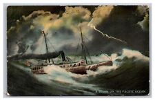 A Storm on the Pacific Ocean Ship Night View Divided Back Postcard picture