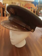 Vintage US ARMY military hat brown leather brim /green- officer 6 5/8 (24-283) picture